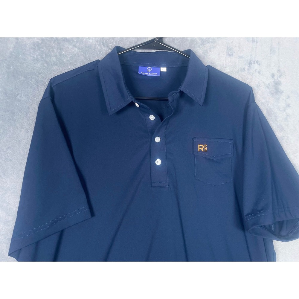 Parker & Hyde Mens Large Navy Blue Performance Golf Polo Shirt Texas Flag